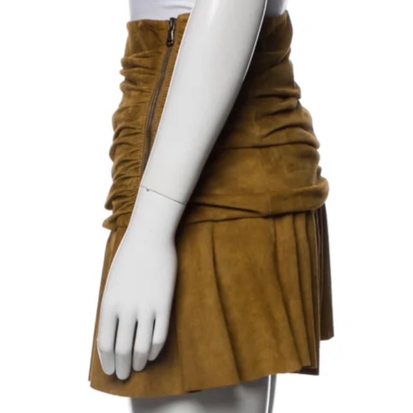 Veronica Beard XS Suede Skirt Short Gathered Brown Leather Mini NWT - Picture 2 of 11